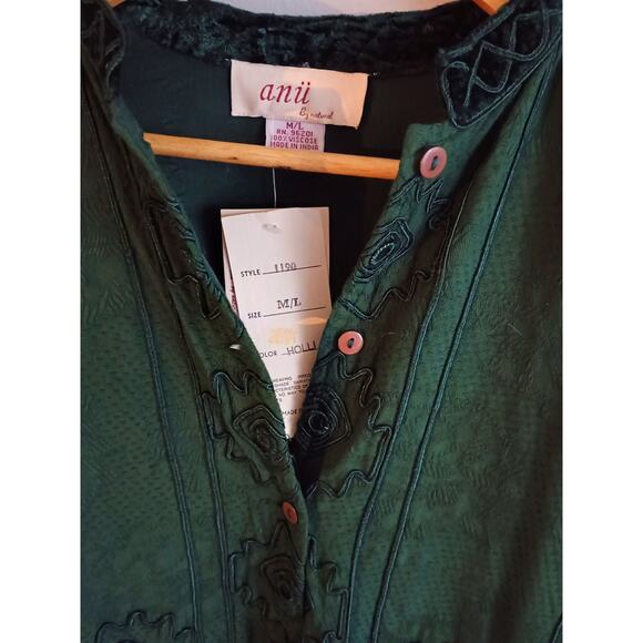 Anii by natural embroidered fantastical goblin Core whimsical deep green shirt - Picture 10 of 12